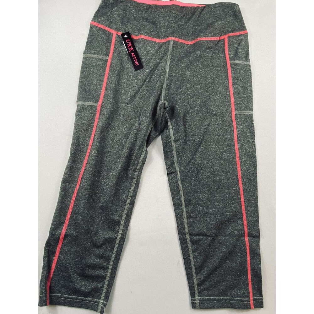 UKK Active Womens Size S/M Gray White Pink Trim Athletic Activewear Capri Pants